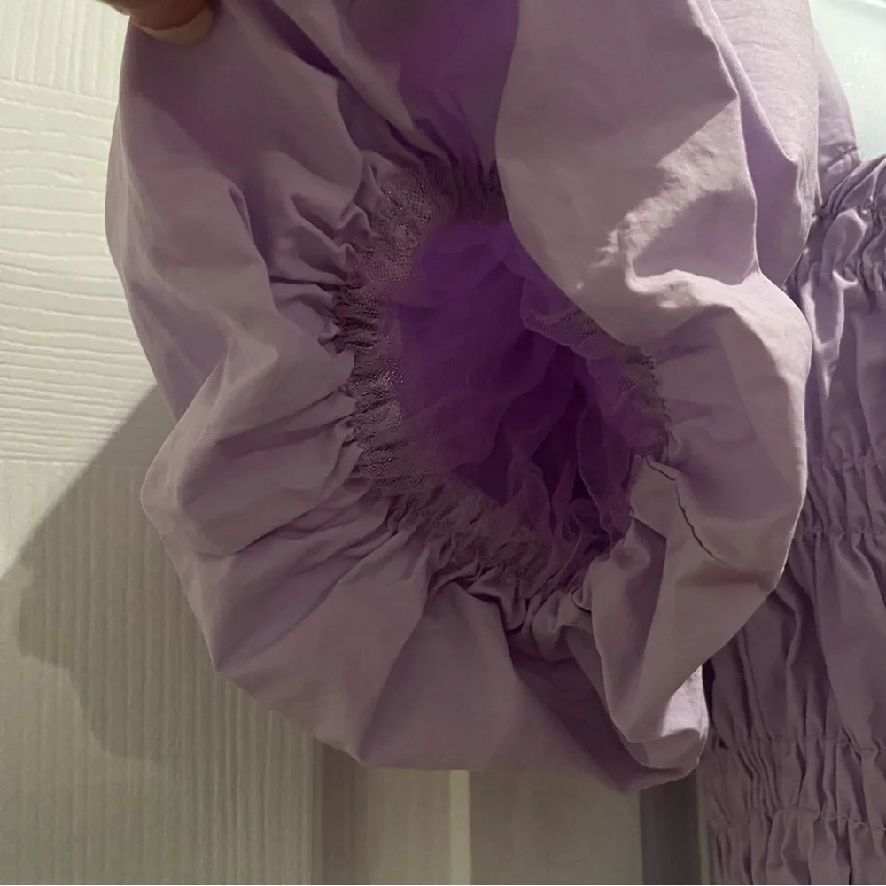Astr Purple Princess Puff Sleeve corset waist Smocked‎ whimsical Blouse M